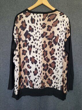 St. John Silk Cashmere Leopard Print Pulover Sweater Dramatic Slouchy Women's P
